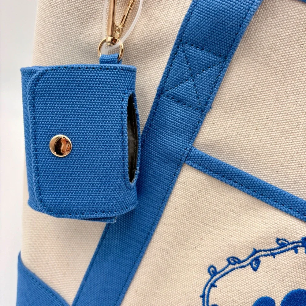 Betsey Johnson Navy Cream Canvas Embroidery Pet Carrier Tote Bag Dog Lover